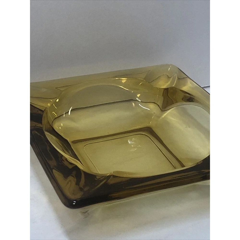 Ashtray Glass‎ Cigar Cigarette Anchor Hocking Amber Yellow 4 Slot 4.75